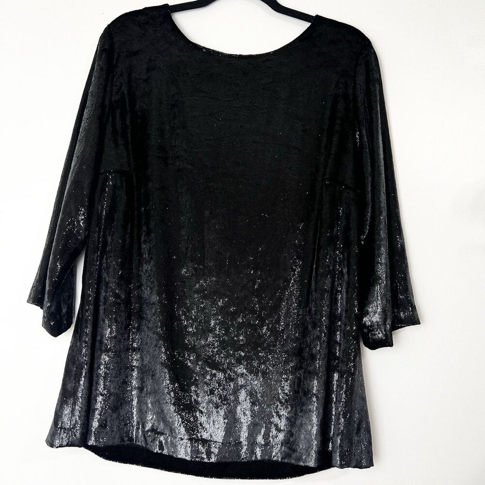 Caroline Rose Black Tunic Top Blouse 3/4 Sleeves Women’s M